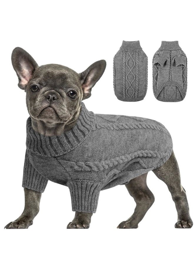Queenmore Small Dog Pullover Sweater, Cold Weather Cable Knitwear, Classic Turtleneck Thick Warm Clothes for Chihuahua, Bulldog, Dachshund, Pug (Medium Grey, Medium) - Image 1