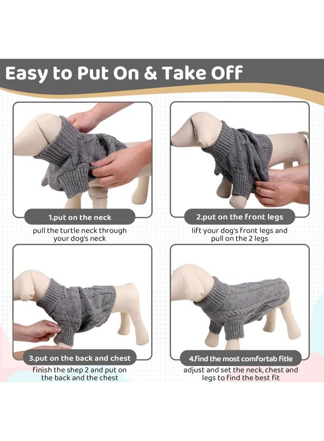 Queenmore Small Dog Pullover Sweater, Cold Weather Cable Knitwear, Classic Turtleneck Thick Warm Clothes for Chihuahua, Bulldog, Dachshund, Pug (Medium Grey, Medium) - Image 5
