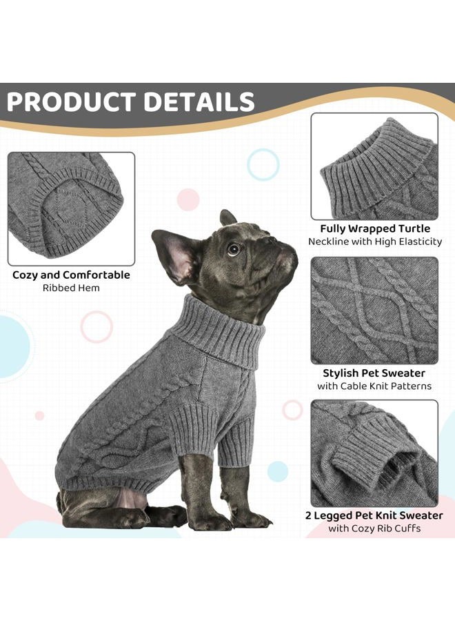 Queenmore Small Dog Pullover Sweater, Cold Weather Cable Knitwear, Classic Turtleneck Thick Warm Clothes for Chihuahua, Bulldog, Dachshund, Pug (Medium Grey, Medium) - Image 3