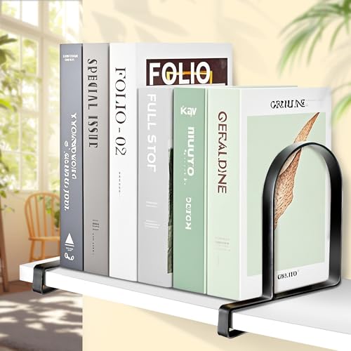 YANGSHUO Book Ends for Shelves: Black Metal Book Ends, Heavy Duty Bookend Supports for Shelves, Non-Skid Book Organizer for Home Office School Supplies - Image 2