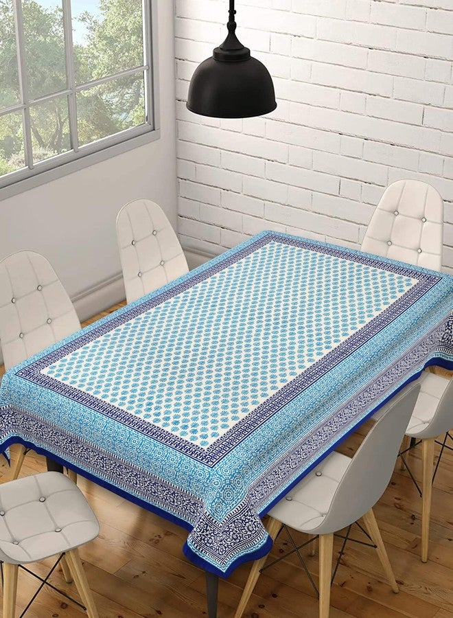 Texstylers Blue Abstract 60x90 Inches Jaipuri Print Cotton 6 Seater Dining Rectangular Table Cloth Cover (Blue) - Image 1