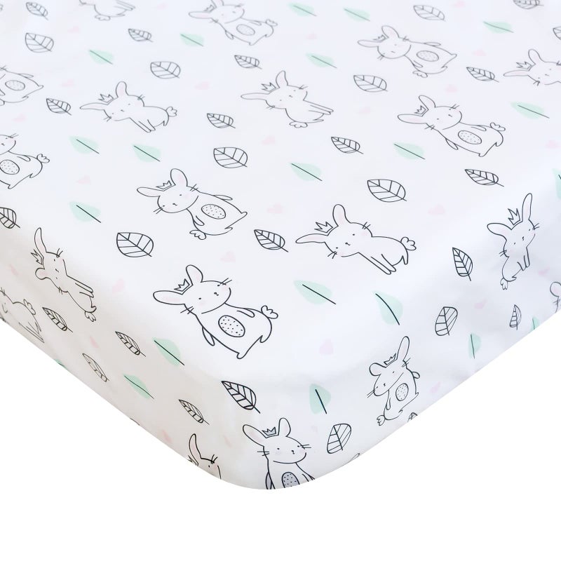 Pack and Play Sheets Fitted Mini Crib Breathable Microfiber Stretchy Playard Sheets Fit for Graco Pack and Play Lovely Bunny Mini Crib Fitted Sheets for Boys and Girls