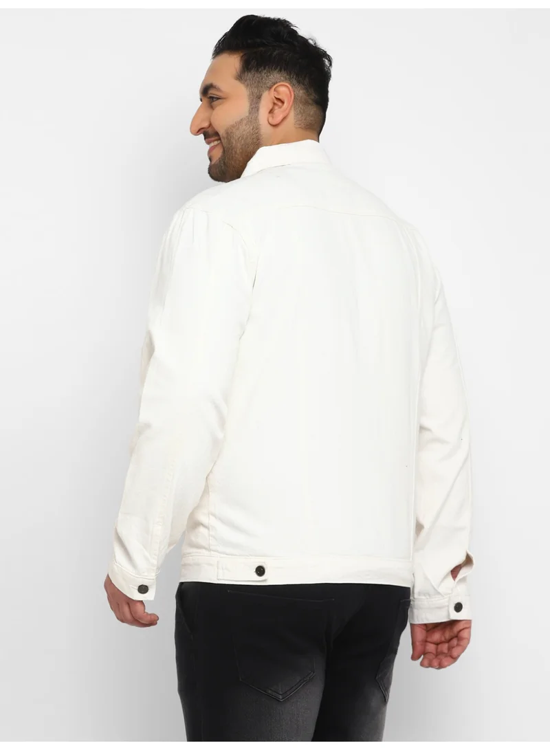 Urbano Fashion  Urbano Plus Men's White Regular Fit Washed Full Sleeve Denim Jacket  | Best Price UAE