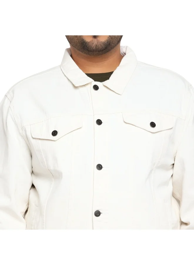 Urbano Fashion  Urbano Plus Men's White Regular Fit Washed Full Sleeve Denim Jacket  | Best Price UAE