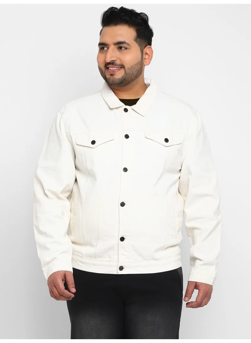 Urbano Plus Men's White Regular Fit Washed Full Sleeve Denim Jacket