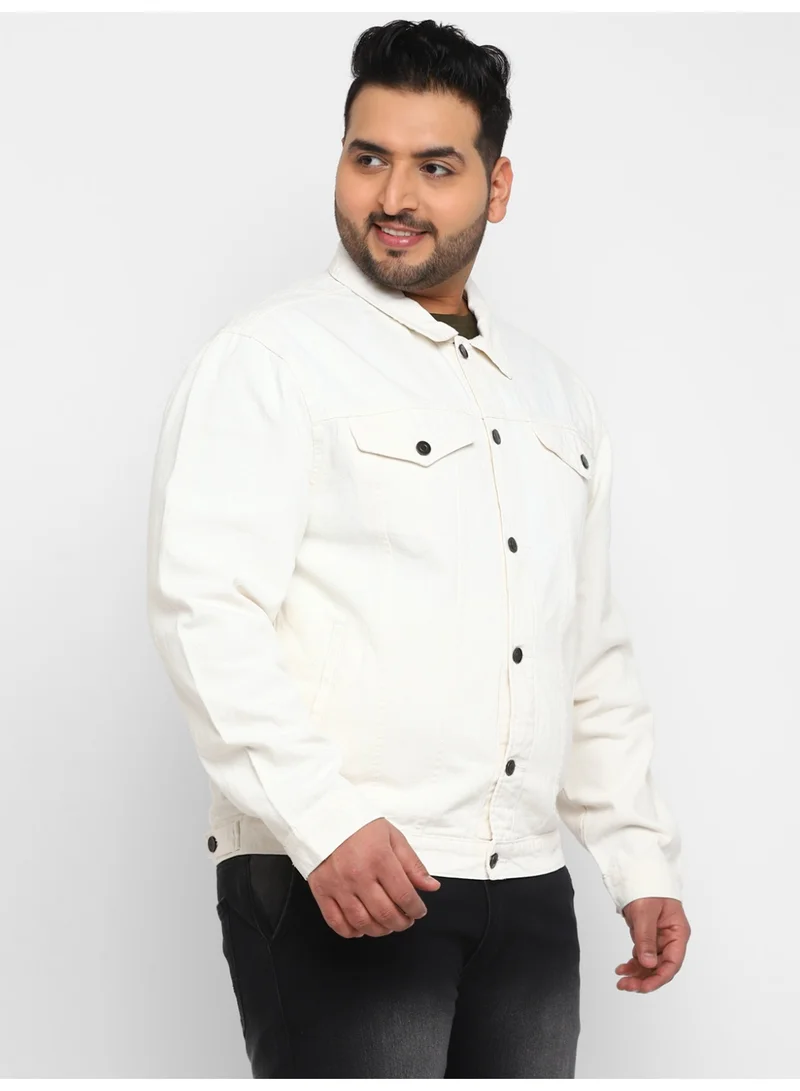 Urbano Fashion  Urbano Plus Men's White Regular Fit Washed Full Sleeve Denim Jacket  | Best Price UAE