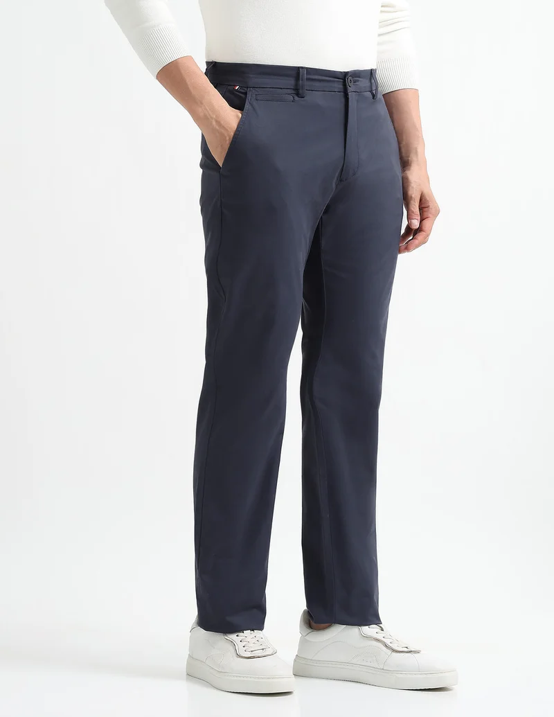 Arrow Navy Slim Fit Mid Rise Trousers for Men | Best Price UAE