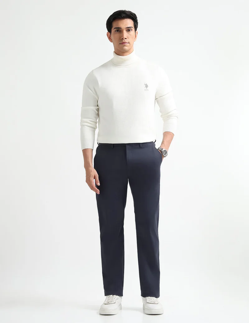 Arrow Navy Slim Fit Mid Rise Trousers for Men | Best Price UAE