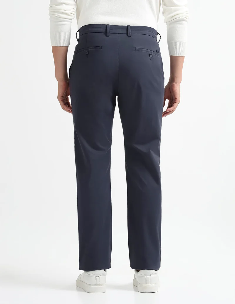 Arrow Navy Slim Fit Mid Rise Trousers for Men | Best Price UAE