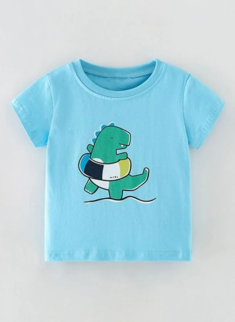 YUNIQEE Blue Graphic Printed Round Neck T-shirt