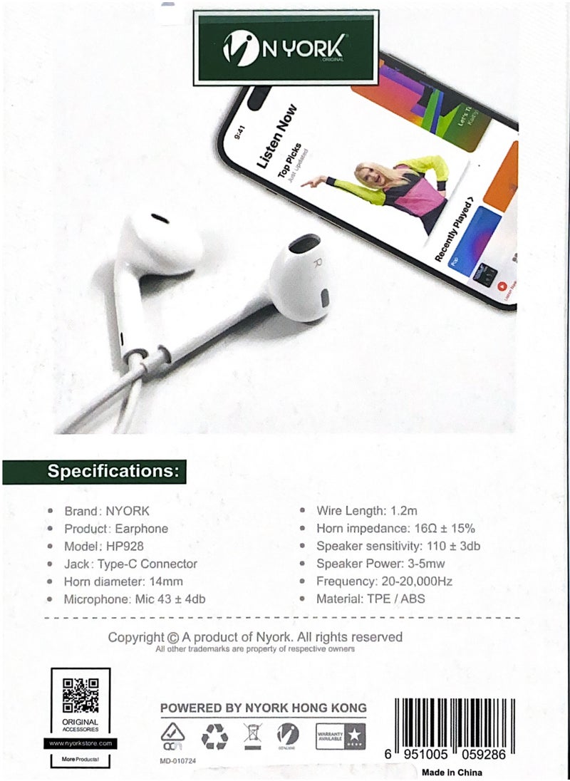 NYORK USB Type-C Wired Earbuds Compatible for iPhone 15/16 Pro Max, iPad,S23, S22, S21, S20, Note 10/20, A53, A54 & Android Devices – Gaming-Optimized with Premium  - Image 4