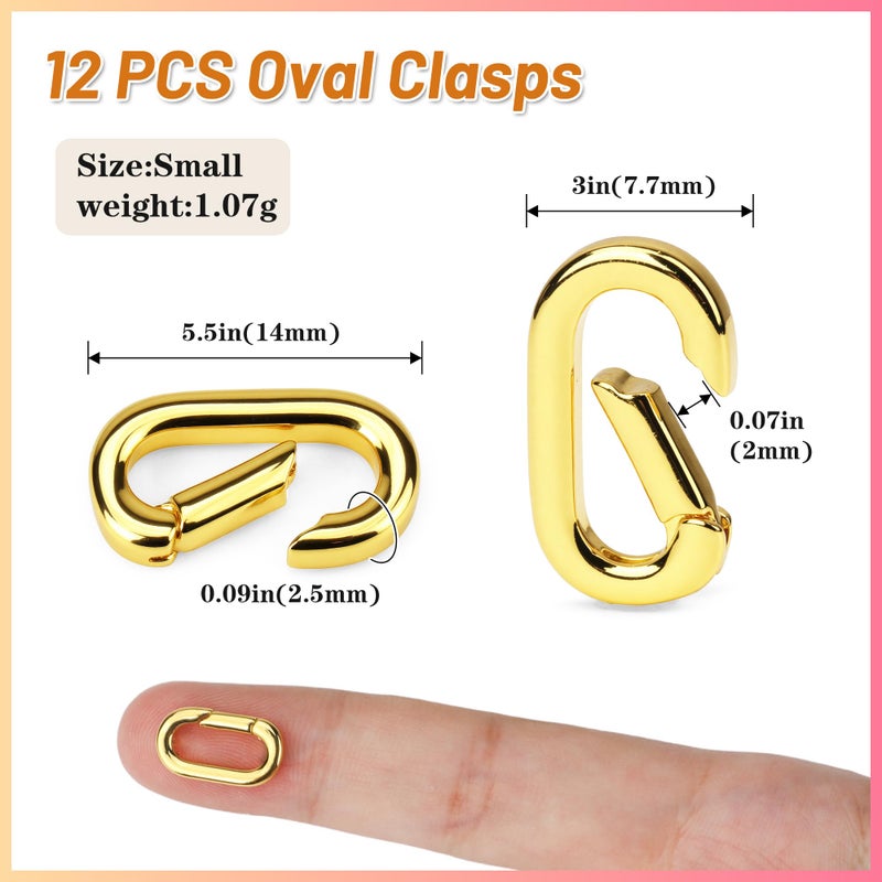 Qoroos 12 PCS 18K Gold Plated Carabiner Clasps and Closures for Clip for Jewelry Making Bracelet Necklace Oval Connector Jewelry Spring Clip Clasps for DIY Making Keychains - Image 2