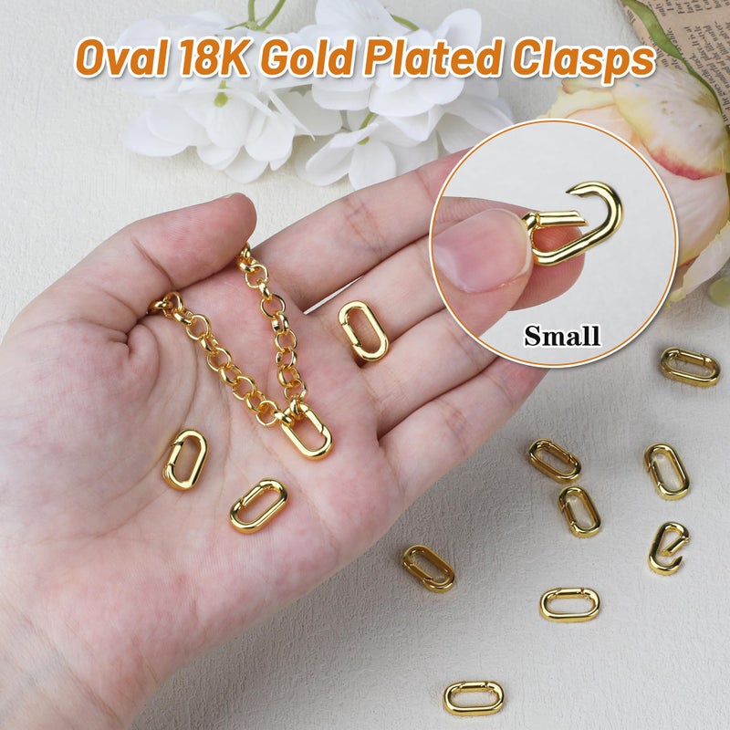 Qoroos 12 PCS 18K Gold Plated Carabiner Clasps and Closures for Clip for Jewelry Making Bracelet Necklace Oval Connector Jewelry Spring Clip Clasps for DIY Making Keychains - Image 3
