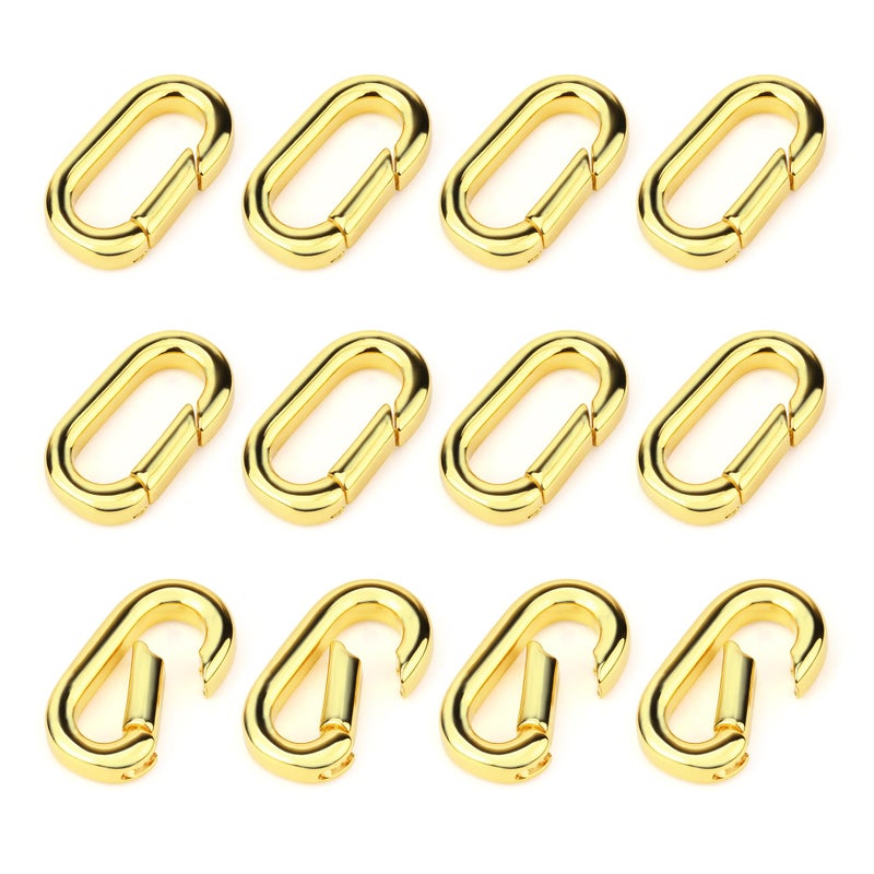 Qoroos 12 PCS 18K Gold Plated Carabiner Clasps and Closures for Clip for Jewelry Making Bracelet Necklace Oval Connector Jewelry Spring Clip Clasps for DIY Making Keychains - Image 1