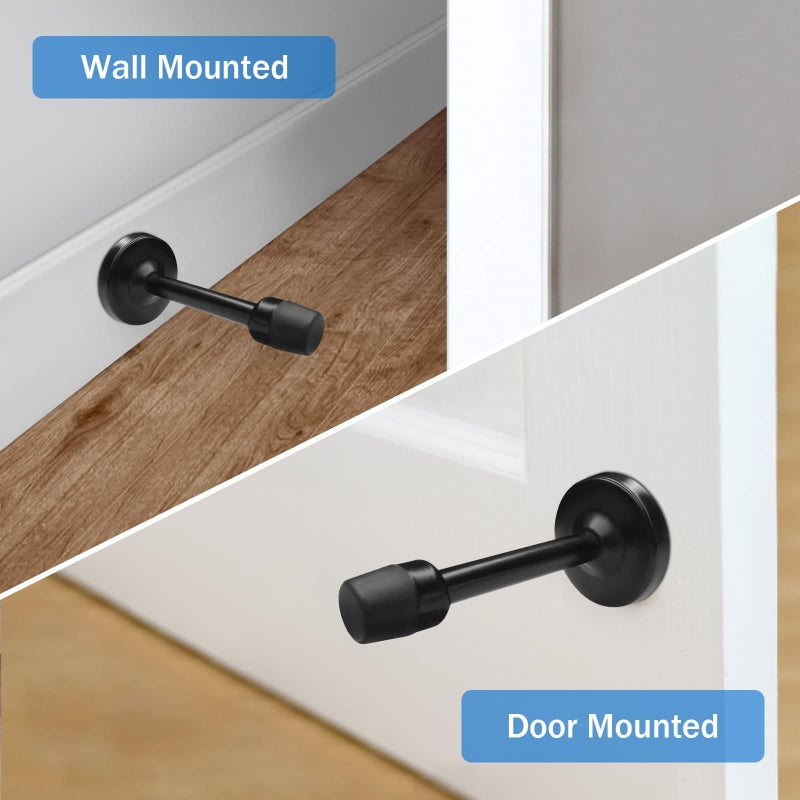JZS Door Stops, Brushed Satin Door Stopper Mute Solid Rigid Door Stop with No Odor Rubber Tip, Heavy Duty Nickel Rubber Door Holder, Black Doorstops (4 Pack, Black, 9.5CM) - Image 4