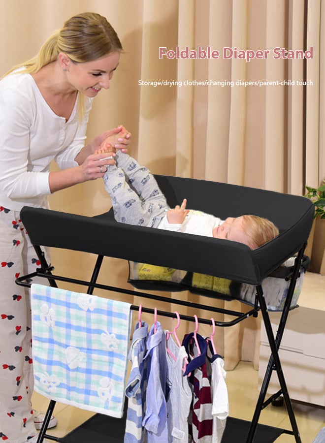 Changing Table, Portable Baby Changing Table Foldable Diaper Changing Station with Safety Belt, Large Storage Rack & Shelf, Nursery Organizer for Newborn Infant ，Black - Image 4