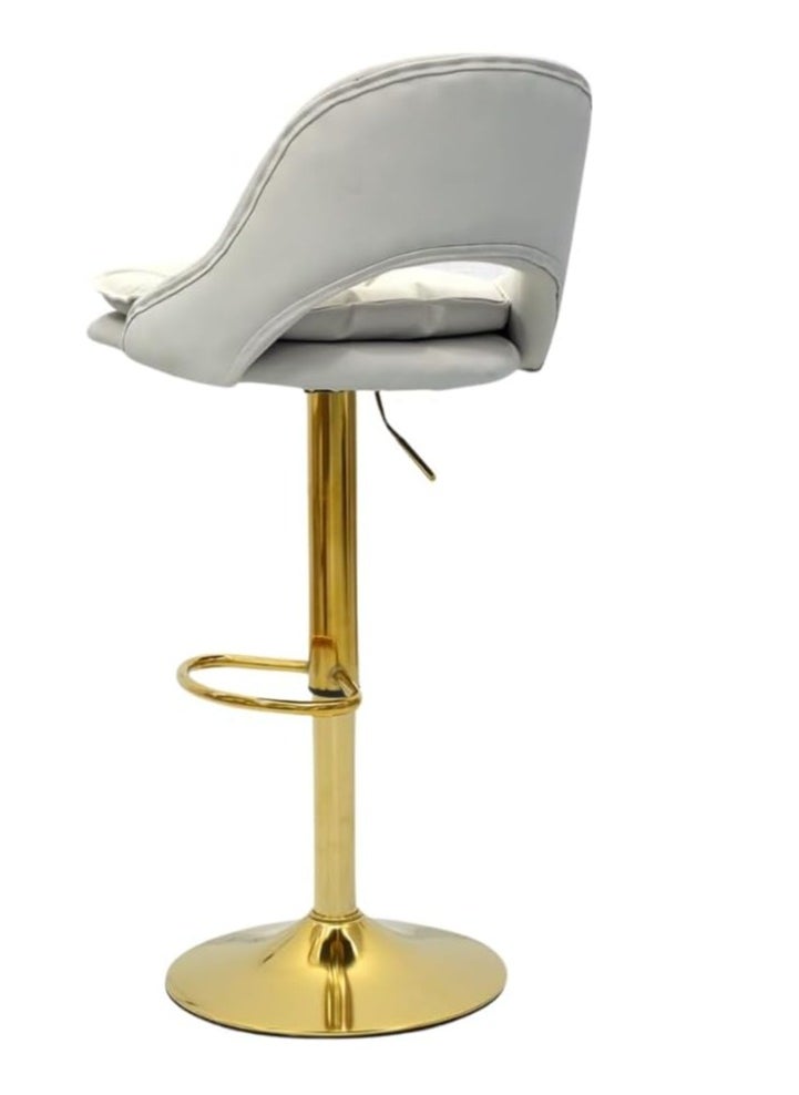 KARNAK Low Back Metal Frame Swivel Adjustable Height Bar Stool faux leather seat White Gold Color  - Image 2