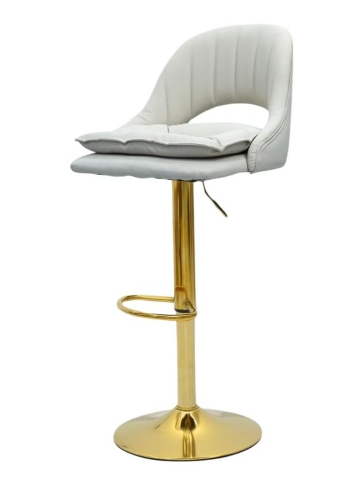 KARNAK Low Back Metal Frame Swivel Adjustable Height Bar Stool faux leather seat White Gold Color  - Image 3