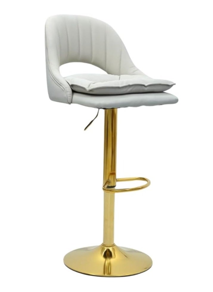 KARNAK Low Back Metal Frame Swivel Adjustable Height Bar Stool faux leather seat White Gold Color  - Image 4