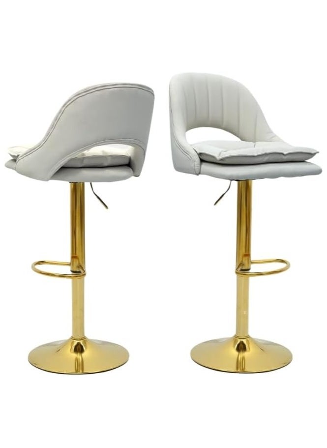 KARNAK Low Back Metal Frame Swivel Adjustable Height Bar Stool faux leather seat White Gold Color  - Image 1