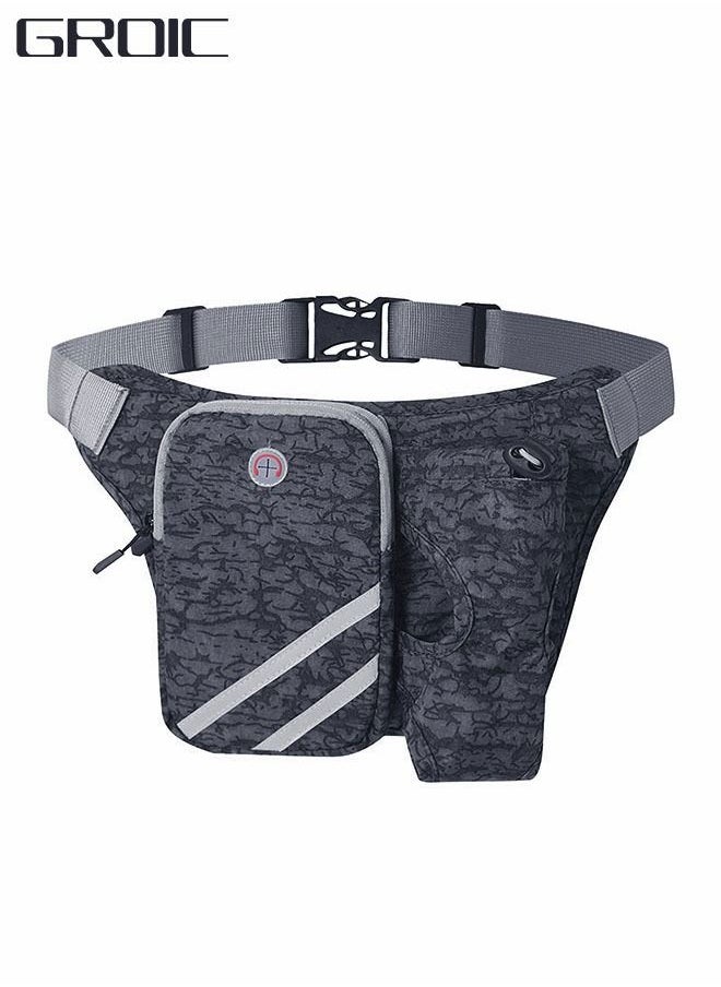 GROIC - Running Waist Belt Bag with Water Bottle Smart Phone Holder Elastic Strap for Fitness Jogging Hiking Travel - Black - Image 1