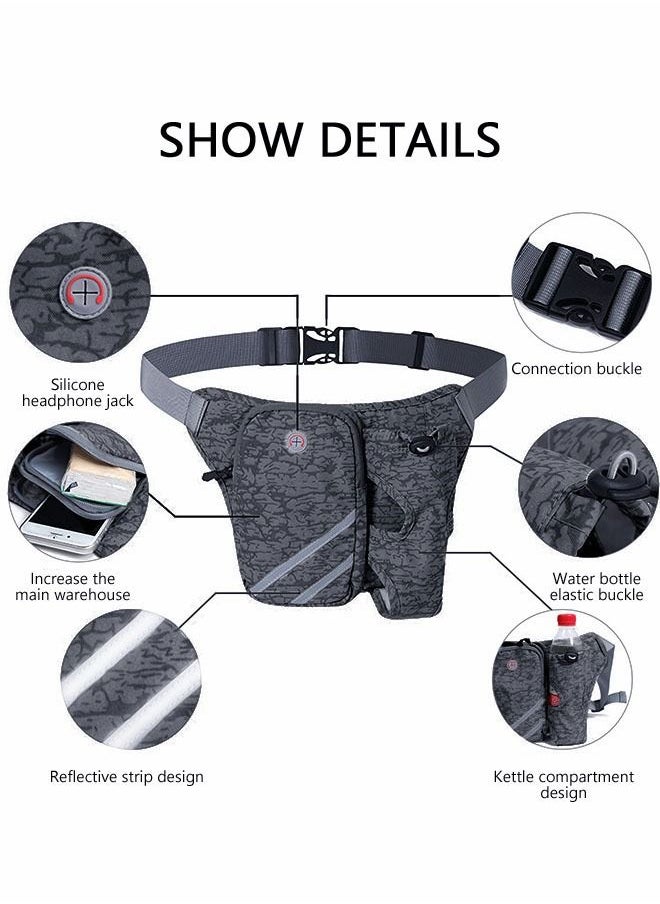 GROIC - Running Waist Belt Bag with Water Bottle Smart Phone Holder Elastic Strap for Fitness Jogging Hiking Travel - Black - Image 1