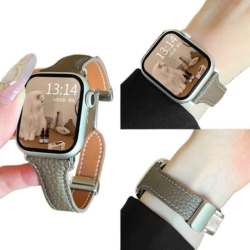 LL White Classic Leather Strap Smartwatch Band Compatible with Apple Watch / SE with Adjustable Fit Replacement Strap for Daily Wear - Image 3