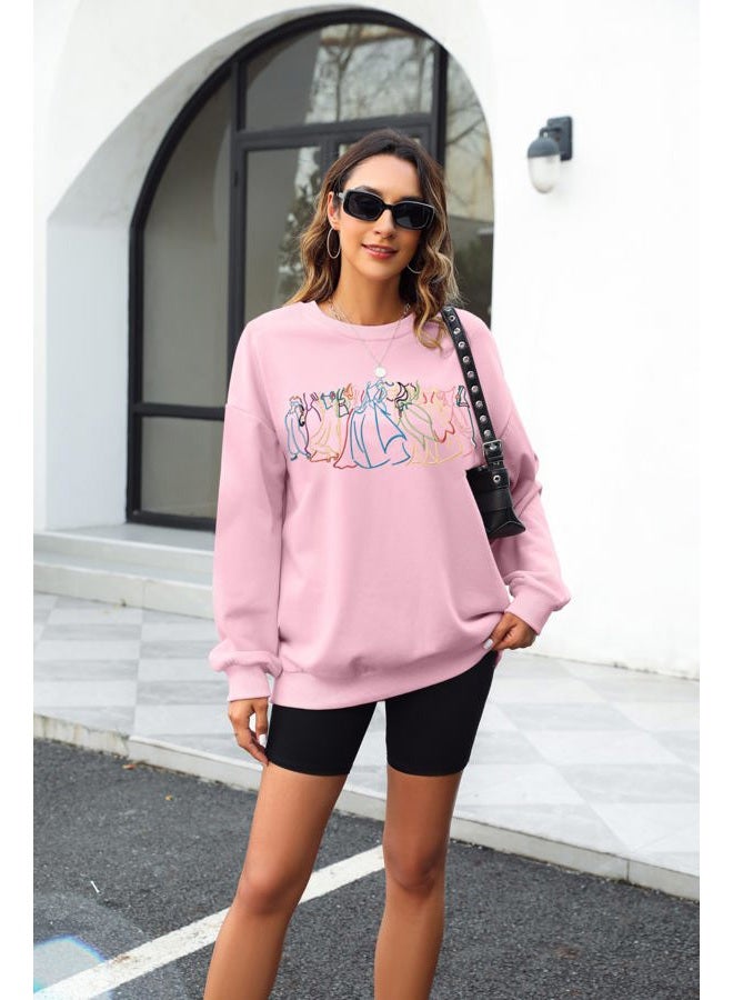 BANGELY Magical Sweatshirt Women Cute Embroidered Magic Princess Sweater Family Vacation Shirt Casual Long Sleeve Top, Pink, S - Image 2