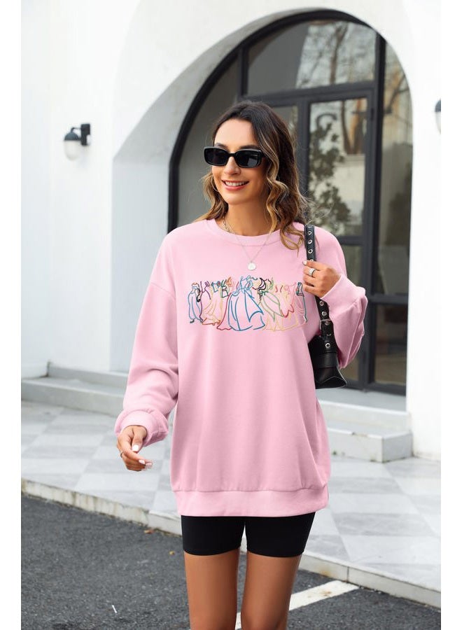 BANGELY Magical Sweatshirt Women Cute Embroidered Magic Princess Sweater Family Vacation Shirt Casual Long Sleeve Top, Pink, S - Image 3