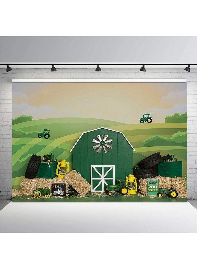 MEHOFOND - Tractor Birthday Party Backdrop Props Boy Girl Happy 1St Birthday Green Farm Portrait Photography Background Photo Banner For Cake Table Supplies 7X5Ft - Image 1