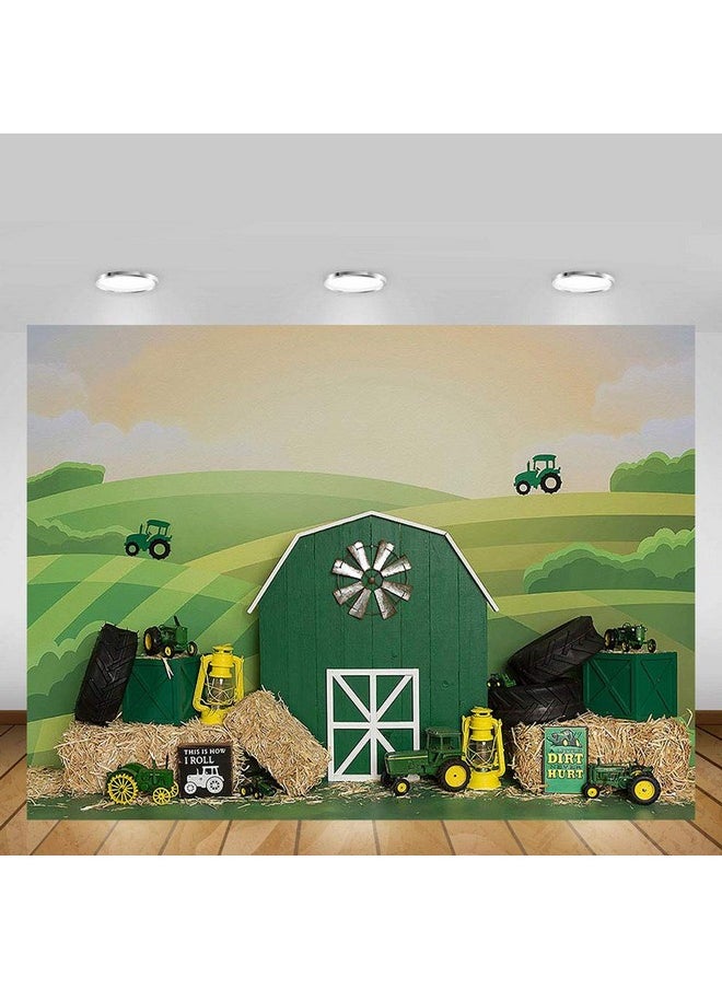 MEHOFOND - Tractor Birthday Party Backdrop Props Boy Girl Happy 1St Birthday Green Farm Portrait Photography Background Photo Banner For Cake Table Supplies 7X5Ft - Image 1