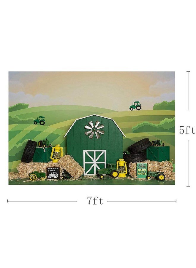 MEHOFOND - Tractor Birthday Party Backdrop Props Boy Girl Happy 1St Birthday Green Farm Portrait Photography Background Photo Banner For Cake Table Supplies 7X5Ft - Image 1