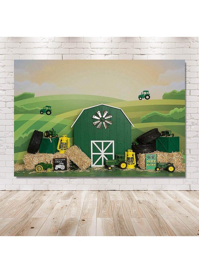 MEHOFOND - Tractor Birthday Party Backdrop Props Boy Girl Happy 1St Birthday Green Farm Portrait Photography Background Photo Banner For Cake Table Supplies 7X5Ft - Image 1