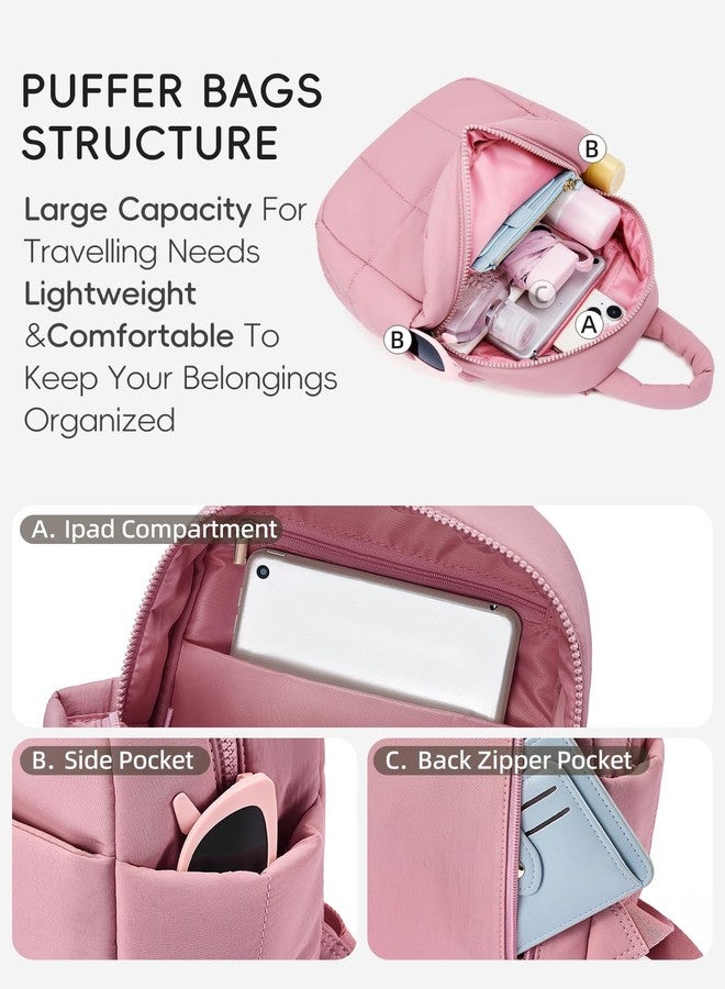 WESTBRONCO Mini Backpack for Women Nylon Small Fashion Backpacks Purse Puffer Lightweight Backpacks for Travel, Shopping, Dark Pink, Small - Image 3