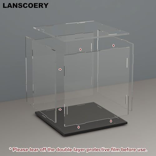 LANSCOERY Acrylic Display Case, Assemble Showcase Display Box for Collectibles, with Dustproof & Seamless Display Design, 7x7x7inch Black Base - Image 3