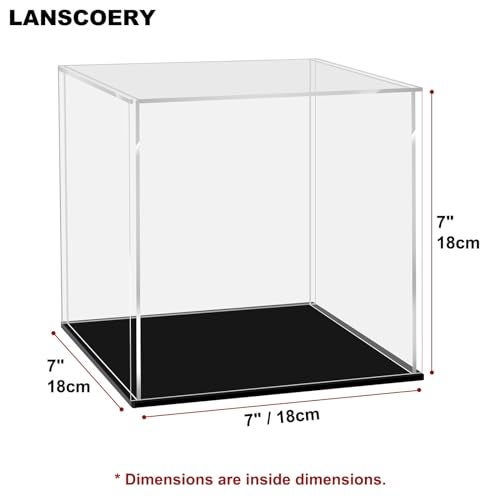LANSCOERY Acrylic Display Case, Assemble Showcase Display Box for Collectibles, with Dustproof & Seamless Display Design, 7x7x7inch Black Base - Image 5
