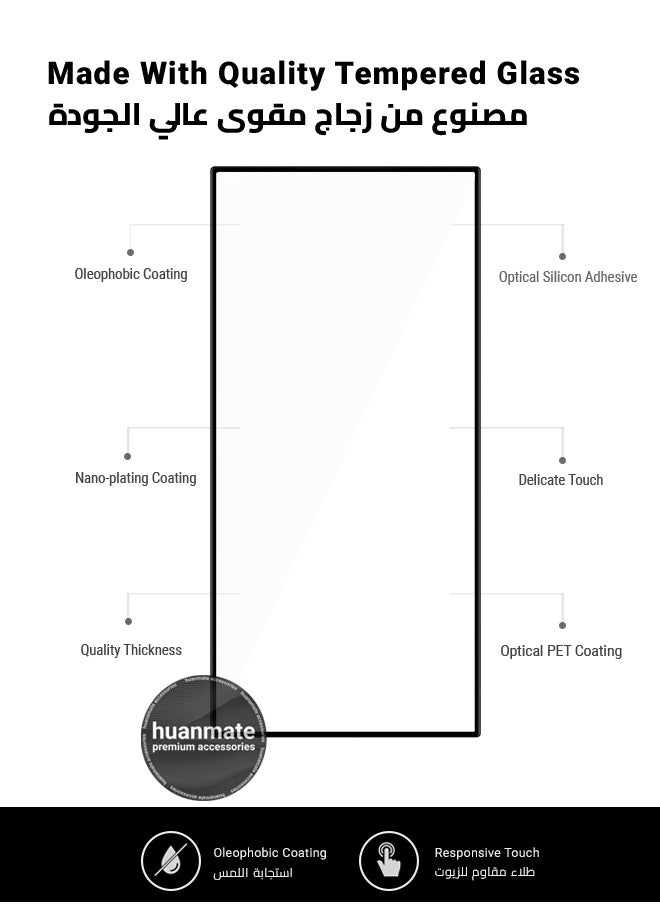 huanmate - Samsung Galaxy S24 Ultra Screen Protector – Premium Edge to Edge Tempered Glass, High Transparency, Delicate Touch, Anti-Explosion, Smooth Arc Edges, Easy Installation - Image 1