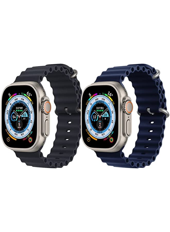 IAF Silicone Ocean Band Strap for Apple Watch Ultra 8 49mm Black Single Color Strap with Navy Blue Single Color Strap Set of 2