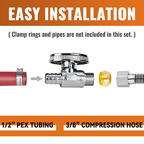SUNGATOR 10-Pack Straight Stop Valve, 1/2" PEX x 3/8" OD Compression, Quarter Turn Chrome Plated, 1/2 inch Pex Shut Off Valves for Faucet and Toilet, UPC Certified - Image 4