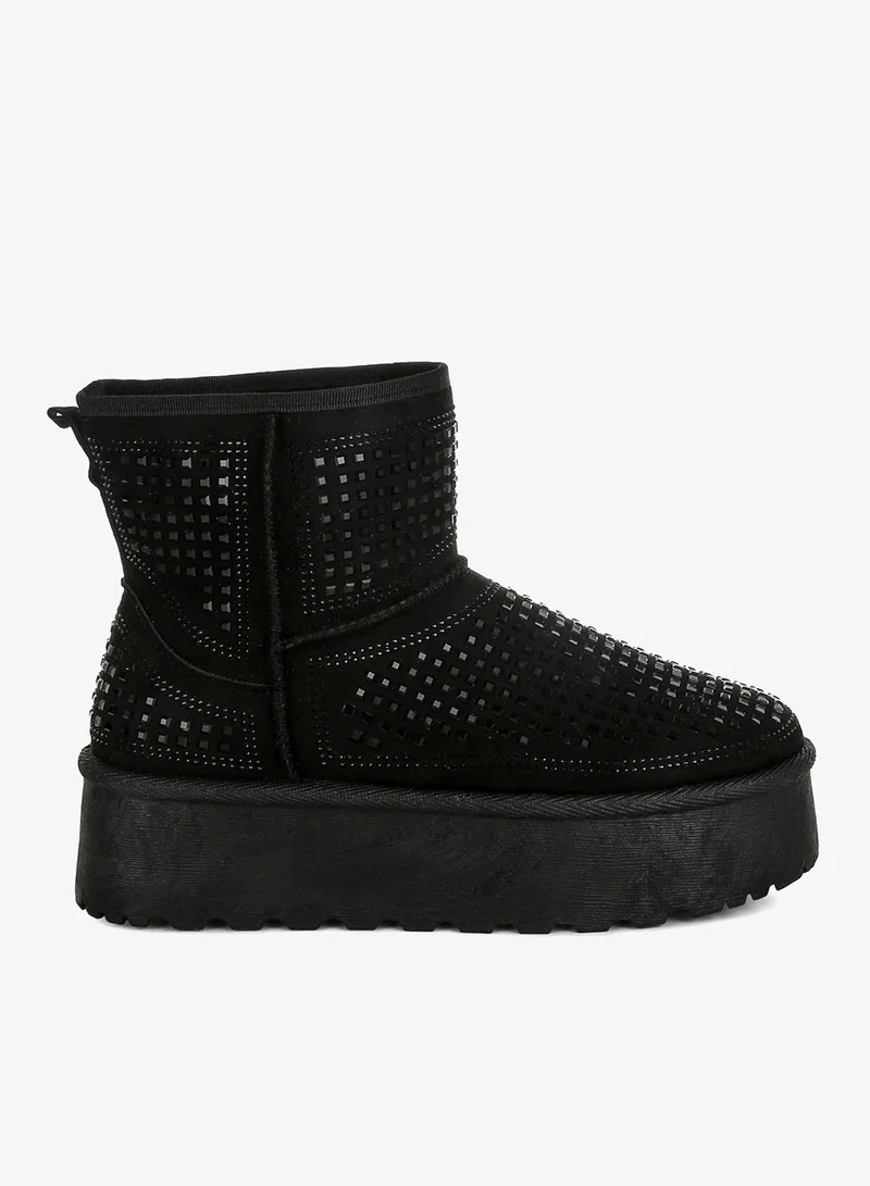 Chunky Rhinestones Ankle Boots in Black