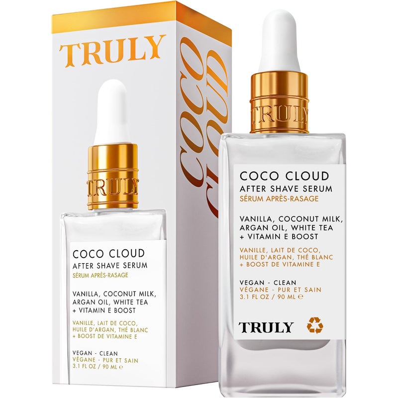 Truly سيروم بعد الحلاقة من ترو بيوتي كوكو كلاود يخفف جفاف ما بعد الحلاقة والشعر الناشئ بزيت الأركان والفانيليا وجوز الهند زيت بعد الحلاقة للجسم بالكامل 3 أونصات سائلة