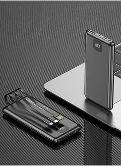 Theodor Power Bank USB C 10000mAh,Portable Charger with Built in Cable,PD & QC 20W Fast Charging Battery Charger,4 Output 2 Input LED Display External Battery Compatible with iPhone, Android- Black  - Image 1