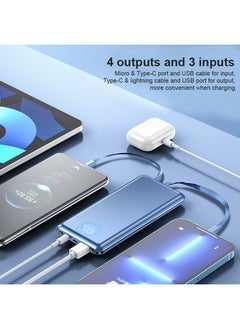 Theodor Power Bank USB C 10000mAh,Portable Charger with Built in Cable,PD & QC 20W Fast Charging Battery Charger,4 Output 2 Input LED Display External Battery Compatible with iPhone, Android- Black  - Image 2