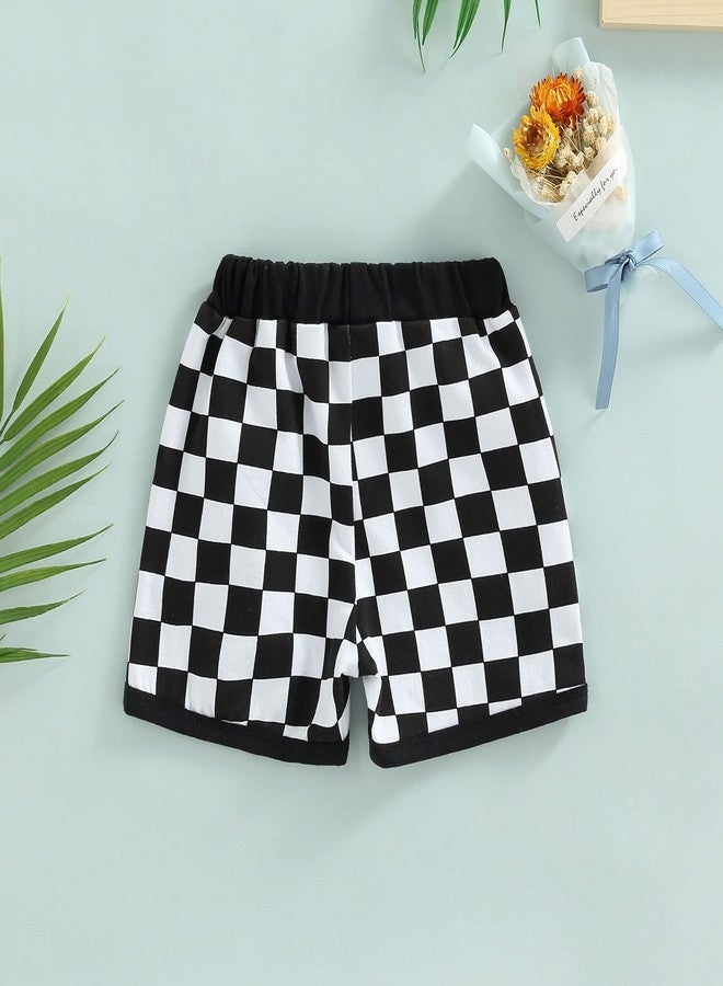 Lukivech Infant Toddler Baby Boy Casual Checkerboard Plaid Cotton Elastic Waist Jogger Shorts Summer Clothes(Black, 2-3 Years) - Image 3