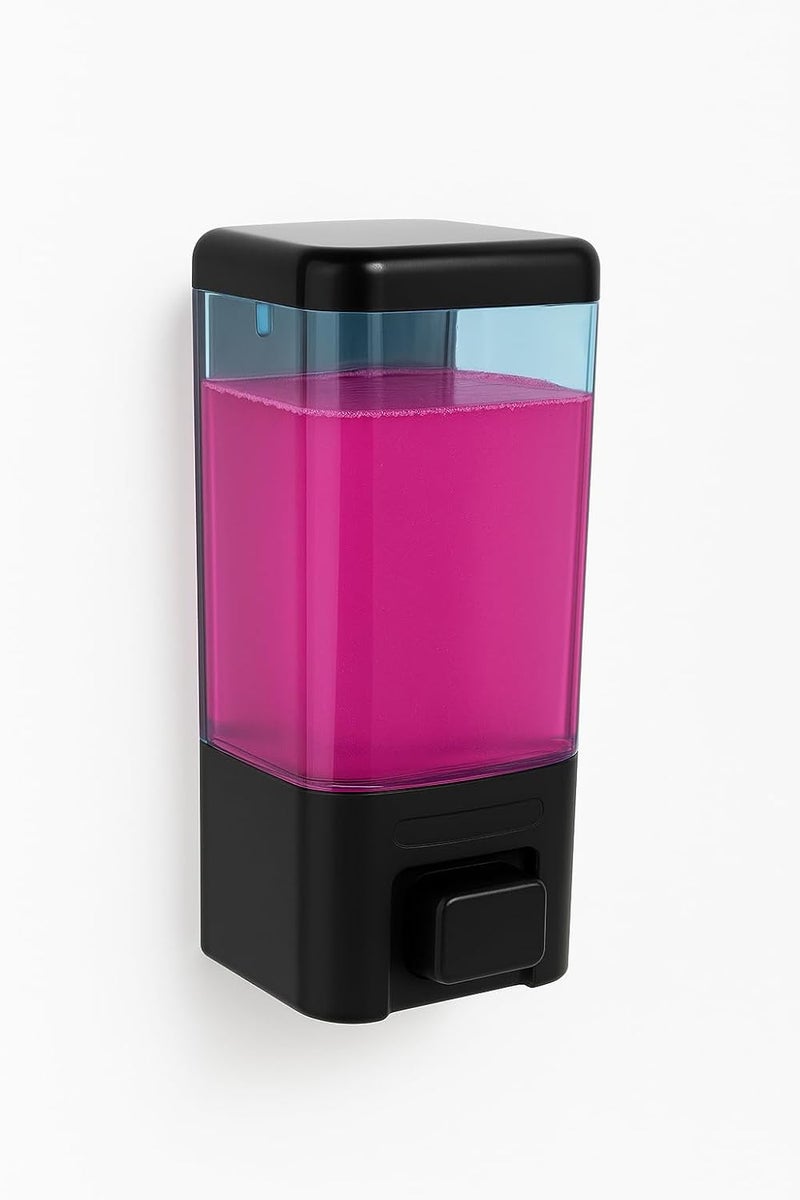 BATH GURU موزع سائل صابون مثبت على الحائط من بلاستيك ABS لحوض الغسيل، للحمام والمطبخ 460 مل، أسود وأزرق شفاف - Image 1