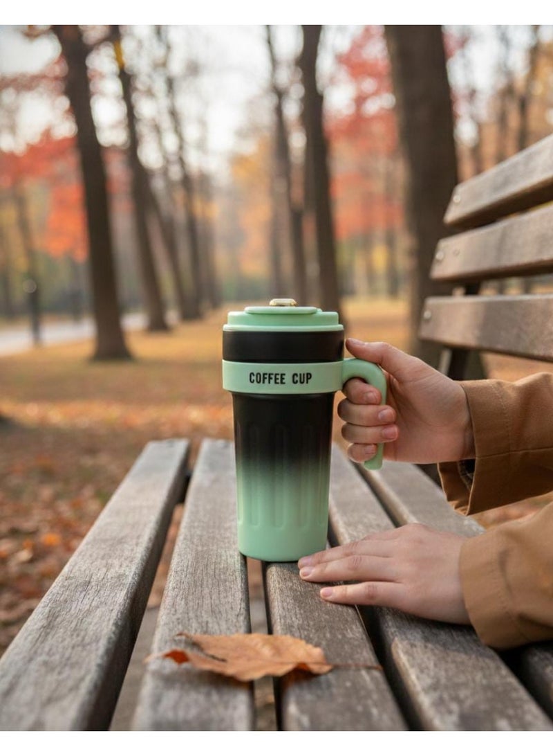 Spaceshoop 650ml Extra Large Gradient Thermal Coffee Mug Insulated Travel Tumbler with Comfort Handle in Green color - Image 2