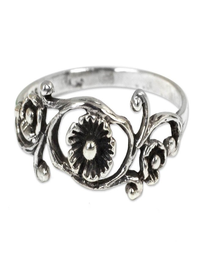 NOVICA Artisan Handmade Sterling Silver Flower Ring Floral Band from Thailand [crownbezel 0.3 in L x 0.7 in W Band Width 2 mm W] ' Lotus Rose' - Image 1