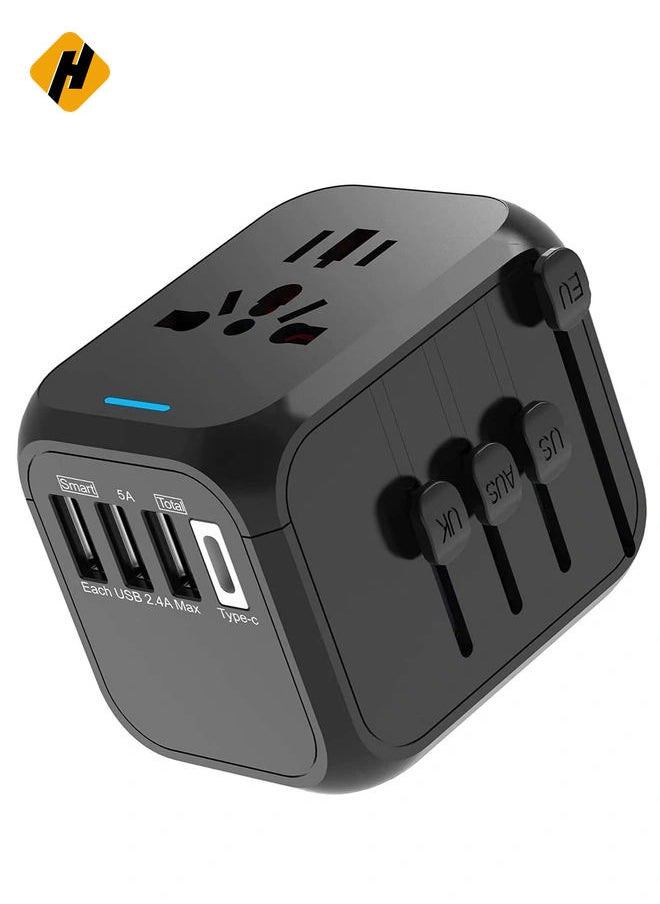 HuHa International Power Plug Adapter with 3 USB Ports & 1 Type-C Port (5V/3A), 4 AC Outlet Adaptor Charger for US to Most of Europe Iceland Spain Italy France Germany  - Image 1