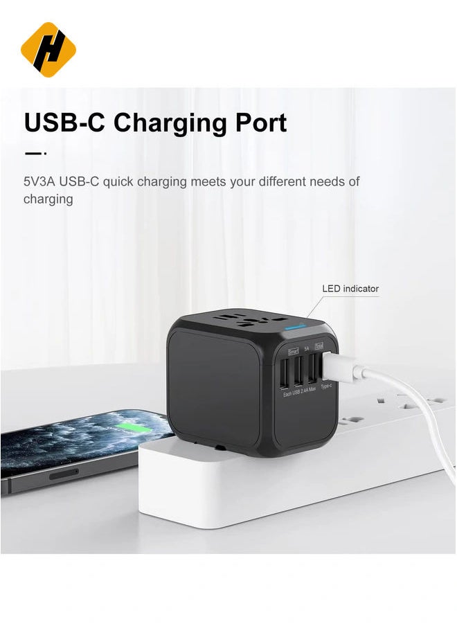 HuHa International Power Plug Adapter with 3 USB Ports & 1 Type-C Port (5V/3A), 4 AC Outlet Adaptor Charger for US to Most of Europe Iceland Spain Italy France Germany  - Image 2