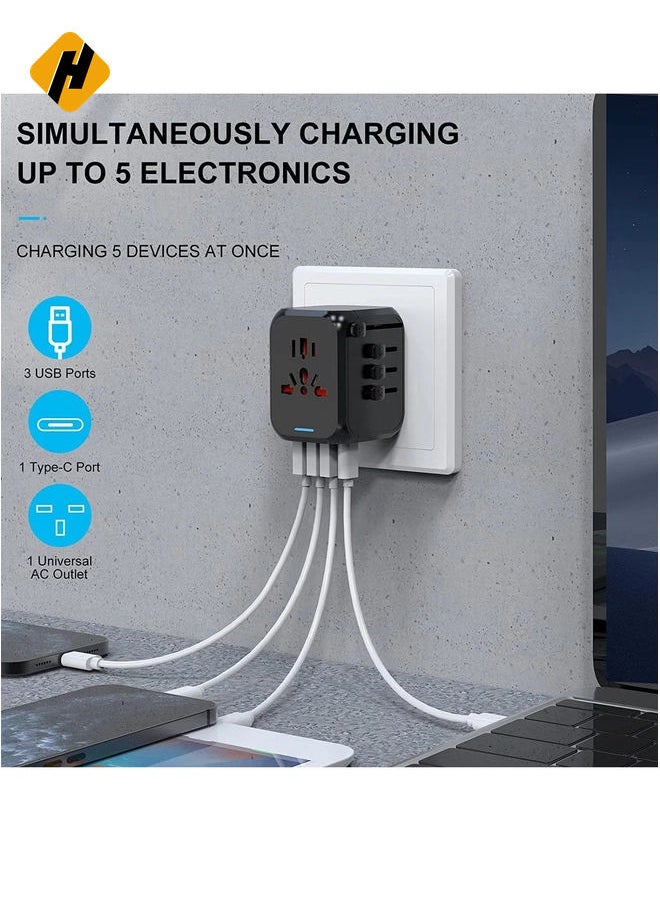 HuHa International Power Plug Adapter with 3 USB Ports & 1 Type-C Port (5V/3A), 4 AC Outlet Adaptor Charger for US to Most of Europe Iceland Spain Italy France Germany  - Image 4